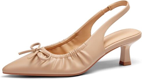 Coutgo Womens Slingback Low Kitten Heels Bow Pumps Work Party Dress Shoes | 2.1-inch Heel, Pointed Toe, Easy On/Off, Elegant, Comfort, Office, Party, Daily in Kuwait