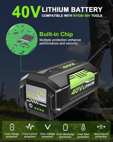 2Pack 7.5Ah Battery Replacement for Ryobi 40V Battery OP40602 OP40601 | Compatible with Ryobi 40 Volt Battery Lithium OP40401 OP40404 OP40602 OP40605 OP4026 Cordless Power Tools in Kuwait
