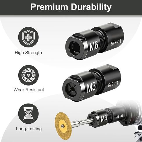 Angle Grinder to Die Grinder Adapter, 5/8"-11 Thread, 1/4" & 1/8" Collet Chucks, 2-Pack for Rotary Burrs, Wood Carving & Metal Polishing in Kuwait