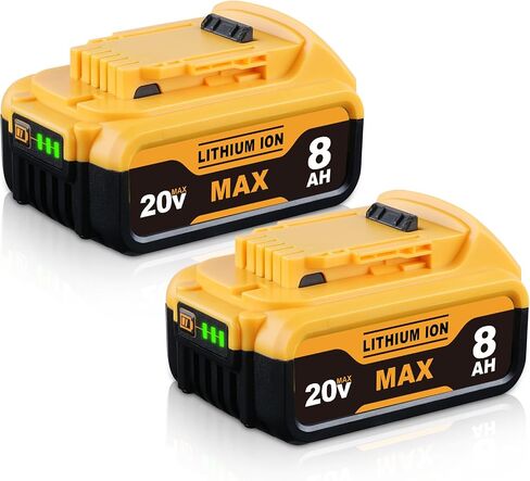 DCB200 8.0Ah 2-Pack Rechargeable Replacement for Dewalt 20V Max Battery | Compatible with DCB201/203/204/206/207, LED fuel gauge, overcharge & short-circuit protection, 1-year warranty in Kuwait