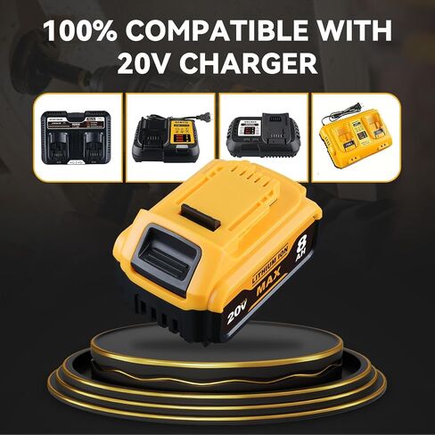 DCB200 8.0Ah 2-Pack Rechargeable Replacement for Dewalt 20V Max Battery | Compatible with DCB201/203/204/206/207, LED fuel gauge, overcharge & short-circuit protection, 1-year warranty in Kuwait