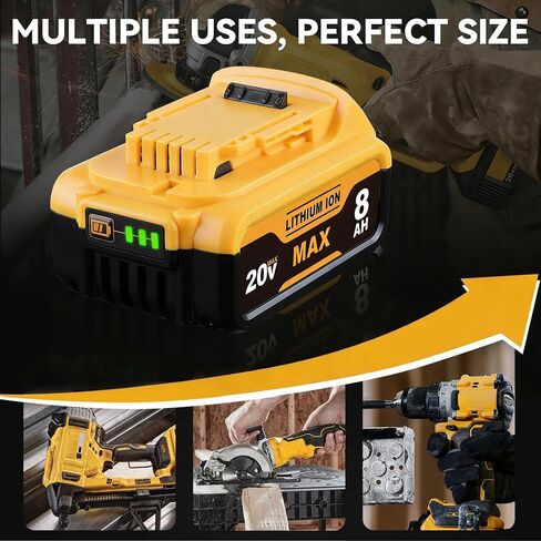 DCB200 8.0Ah 2-Pack Rechargeable Replacement for Dewalt 20V Max Battery | Compatible with DCB201/203/204/206/207, LED fuel gauge, overcharge & short-circuit protection, 1-year warranty in Kuwait