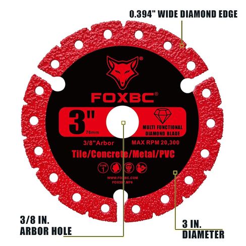 FOXBC 3 inch Diamond Multi-Purpose Saw Blades Metal Cutting Wheel - 3 Pack | Heavy Duty Cut-Off Disc for Metal, Plastic, Porcelain, Ceramic, Marble, Stone in Kuwait