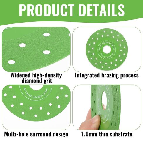 12 Pcs Tile Cutter Diamond Saw Blade, 4.3 Inch Discs for Granite & Glass, Multi-Hole Green Tile Cutting Wheels with Centering Rings, 1mm Ultra-Thin Saw Blades for Angle Grinder in Saudi Arabia