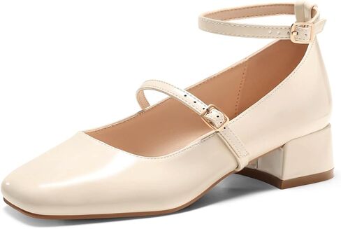 Coutgo Mary Jane Shoes Women Chunky Low Heels Square Toe Party Work Pumps | Closed Toe, 1.6-In Block Heel, Adjustable Buckle, Ankle Strap, Retro Casual, Office, Wedding in Kuwait