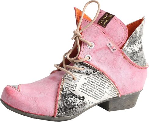 TMA EYES Women's Lace up Ankle Leather Boots Retro Casual Outdoor Boots in Kuwait