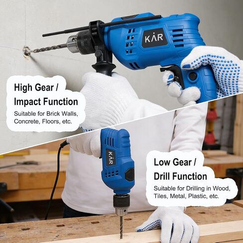 550W Corded Hammer Drill & Impact Drill, 1/2" (13mm) Keyed Chuck, 0-3000 RPM Variable Speed, 2-in-1 Drill & Impact Mode, Ideal for Wood, Metal, Tile, Brick, and Concrete in Kuwait