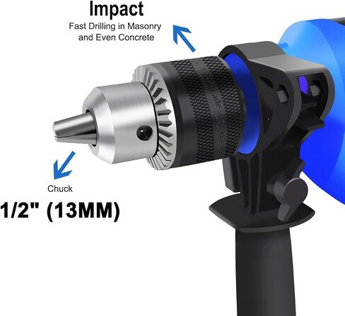 550W Corded Hammer Drill & Impact Drill, 1/2" (13mm) Keyed Chuck, 0-3000 RPM Variable Speed, 2-in-1 Drill & Impact Mode, Ideal for Wood, Metal, Tile, Brick, and Concrete in Kuwait