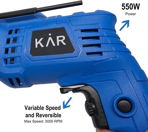 550W Corded Hammer Drill & Impact Drill, 1/2" (13mm) Keyed Chuck, 0-3000 RPM Variable Speed, 2-in-1 Drill & Impact Mode, Ideal for Wood, Metal, Tile, Brick, and Concrete in Kuwait