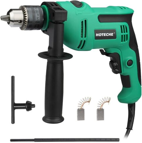 Hoteche 550W 13MM Corded Hammer Drill, 0-3000rpm/0-48000bpm, Copper Motor, Multi-Material Drilling for Concrete/Metal/Wood with Accessories in Kuwait