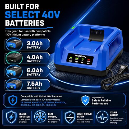 Upgraded 40V 4.0A Rapid Charger Replacement for Kobalt 40v Charger KRC840-03 KRC 60-06 KRC 40-06,Compatible with 40V Battery KB440-03 KB540C-06 KB540-06 KB2540C-06 KB640-03 KB245-06 KB640-06 in Kuwait