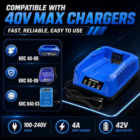 Upgraded 40V 4.0A Rapid Charger Replacement for Kobalt 40v Charger KRC840-03 KRC 60-06 KRC 40-06,Compatible with 40V Battery KB440-03 KB540C-06 KB540-06 KB2540C-06 KB640-03 KB245-06 KB640-06 in Kuwait
