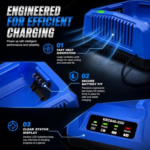 Upgraded 40V 4.0A Rapid Charger Replacement for Kobalt 40v Charger KRC840-03 KRC 60-06 KRC 40-06,Compatible with 40V Battery KB440-03 KB540C-06 KB540-06 KB2540C-06 KB640-03 KB245-06 KB640-06 in Kuwait
