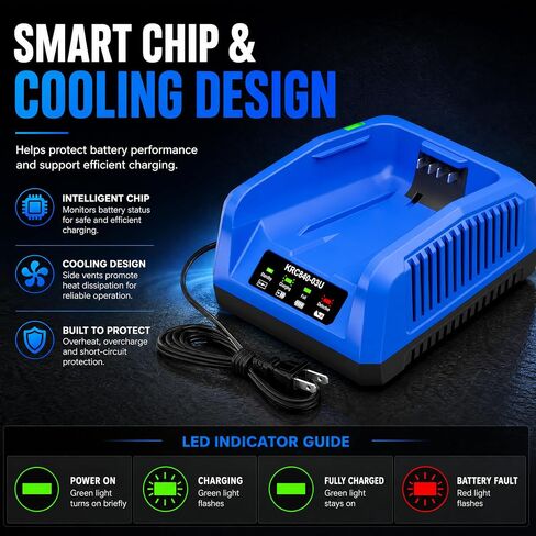 Upgraded 40V 4.0A Rapid Charger Replacement for Kobalt 40v Charger KRC840-03 KRC 60-06 KRC 40-06,Compatible with 40V Battery KB440-03 KB540C-06 KB540-06 KB2540C-06 KB640-03 KB245-06 KB640-06 in Kuwait