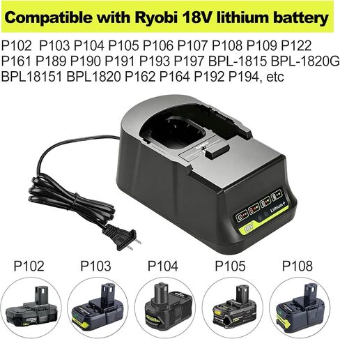 P118 Rapid Charger Replacement for Ryobi 18V Battery Charger P118 P119, Compatible with Ryobi 18Volt Battery P108 P104 P105 P102 P103 P109 p107 P190 P122 in Kuwait