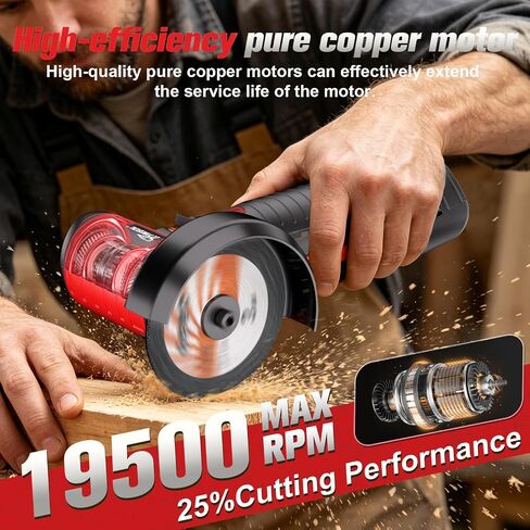 12V Cordless Angle Grinder, 3-Inch Mini Angle Grinder with 19500RPM Pure Copper Motor, 2 x 2000mAh Batteries & Grinding Discs, Lightweight Cutting Tool for Metal & Wood (RED) in Kuwait