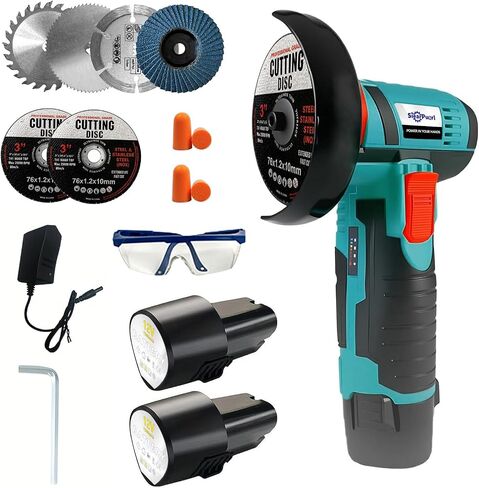 Mini Angle Grinder Cordless 19500 RPM SIEARPUORL 12V Brushless Small Angle Grinder Tool with 2 PC 2000mAh Batteries Charger,Cordless Grinder for Metal Cutting 13pcs Handheld Grinder Kit,Tile Polishing in Kuwait