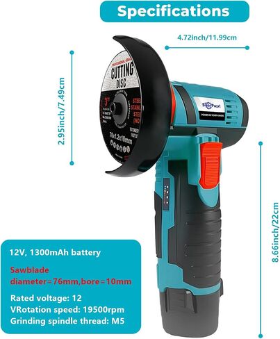 Mini Angle Grinder Cordless 19500 RPM SIEARPUORL 12V Brushless Small Angle Grinder Tool with 2 PC 2000mAh Batteries Charger,Cordless Grinder for Metal Cutting 13pcs Handheld Grinder Kit,Tile Polishing in Kuwait