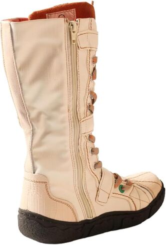 TMA EYES Women Vintage Distressed Mid Calf Combat Boots, Side Zipper Lace Up Buckle Platform Tall Booties with Soft PU Lining for Outdoor Daily Wear in Kuwait
