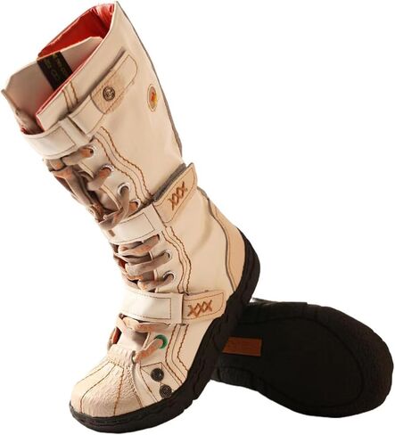 TMA EYES Women Vintage Distressed Mid Calf Combat Boots, Side Zipper Lace Up Buckle Platform Tall Booties with Soft PU Lining for Outdoor Daily Wear in Kuwait