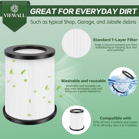 2 Pack VF4000 Replacement Filter Compatible with RIDGID Wet/Dry Vacuum | for Standard Wet/Dry Vac Filter | Wet Dry 5-20 Gal | 6-9 Gal Husky Vacuum | Craftsman Vacs in Kuwait