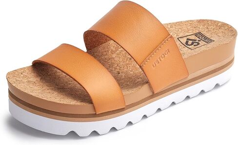 Flatform Platform Sandals Women Arch Support Beach Slides Orthotic Summer Causal Cork Footbed Lightweight Thick Sole Comfortable Slip on Cushion Cute 2 Strap 01(8, Brown) in Kuwait