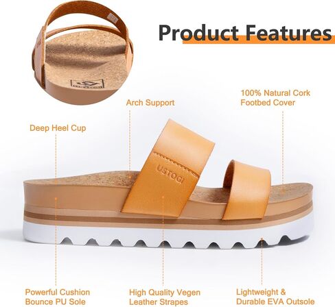 Flatform Platform Sandals Women Arch Support Beach Slides Orthotic Summer Causal Cork Footbed Lightweight Thick Sole Comfortable Slip on Cushion Cute 2 Strap 01(8, Brown) in Kuwait