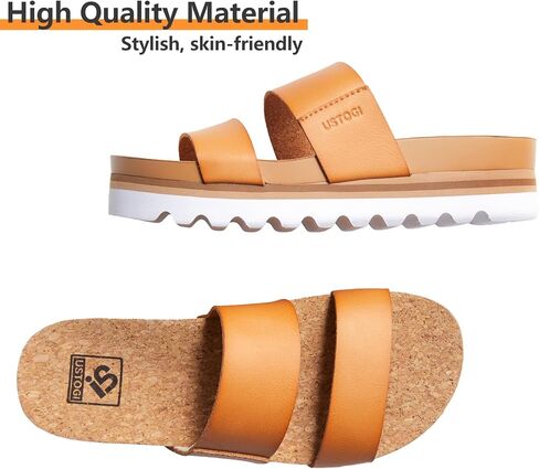 Flatform Platform Sandals Women Arch Support Beach Slides Orthotic Summer Causal Cork Footbed Lightweight Thick Sole Comfortable Slip on Cushion Cute 2 Strap 01(8, Brown) in Kuwait