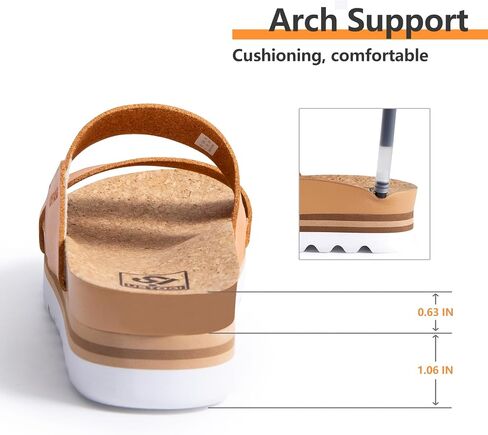 Flatform Platform Sandals Women Arch Support Beach Slides Orthotic Summer Causal Cork Footbed Lightweight Thick Sole Comfortable Slip on Cushion Cute 2 Strap 01(8, Brown) in Kuwait