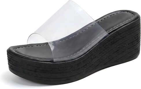 Women’s Clear Soft PVC Strap Platform Slide Sandals Comfortable Round Open Toe Thick Sole Wedge Summer Beach Mule Slides for Casual Vacation Outdoor in Kuwait