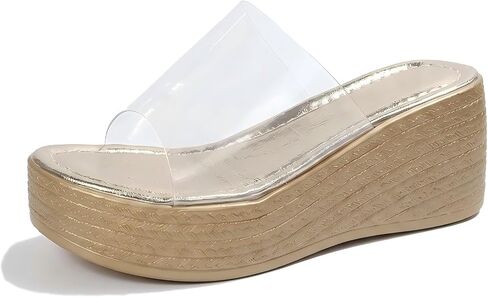 Women’s Clear Soft PVC Strap Platform Slide Sandals Comfortable Round Open Toe Thick Sole Wedge Summer Beach Mule Slides for Casual Vacation Outdoor in Kuwait