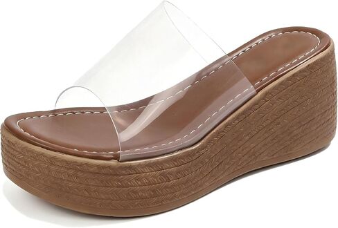 Women’s Clear Soft PVC Strap Platform Slide Sandals Comfortable Round Open Toe Thick Sole Wedge Summer Beach Mule Slides for Casual Vacation Outdoor in Kuwait