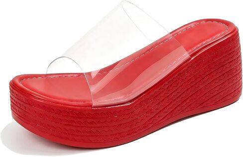 Women’s Clear Soft PVC Strap Platform Slide Sandals Comfortable Round Open Toe Thick Sole Wedge Summer Beach Mule Slides for Casual Vacation Outdoor in Kuwait