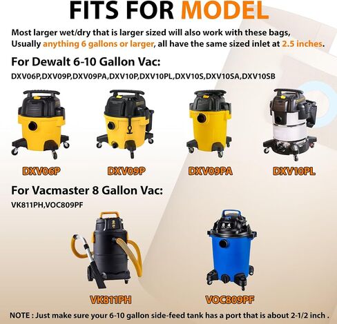 10 Pack DXVA19-4101 Shop Vac Bags For DEWALT 6, 8, 9 and 10 Gallon Dust Bag | for 6-10 Gallon Shop Vac and Most Larger Wet/Dry Replacement Parts Accessories in Kuwait