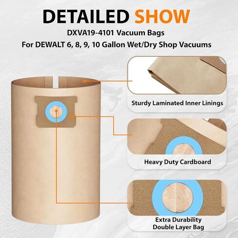 10 Pack DXVA19-4101 Shop Vac Bags For DEWALT 6, 8, 9 and 10 Gallon Dust Bag | for 6-10 Gallon Shop Vac and Most Larger Wet/Dry Replacement Parts Accessories in Kuwait