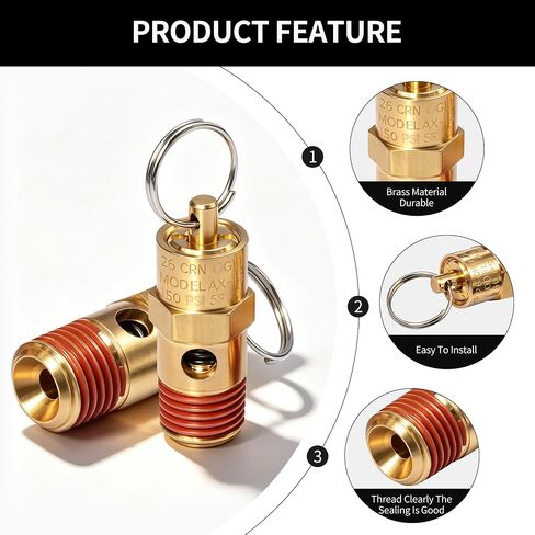 1/4 Inch Air Compressor Check Relief Valve, Brass Safety 150 PSI Pressure Relief Valve 2pcs in Kuwait