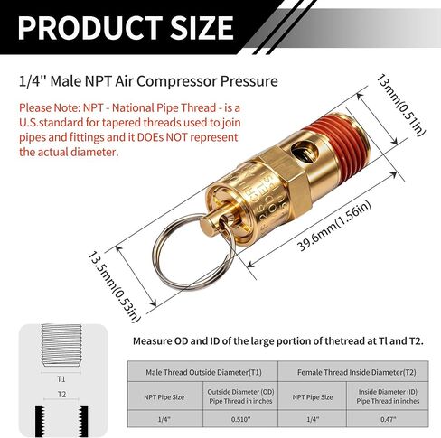 1/4 Inch Air Compressor Check Relief Valve, Brass Safety 150 PSI Pressure Relief Valve 2pcs in Kuwait