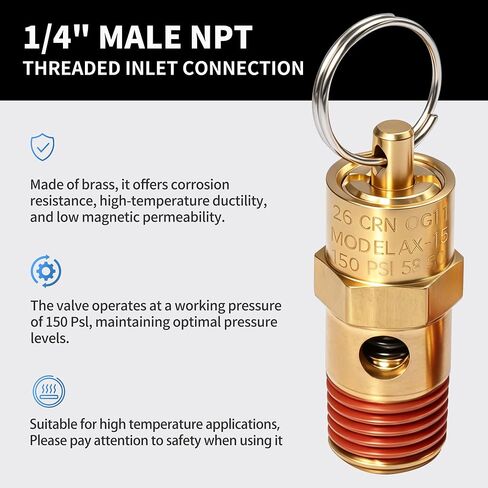 1/4 Inch Air Compressor Check Relief Valve, Brass Safety 150 PSI Pressure Relief Valve 2pcs in Kuwait