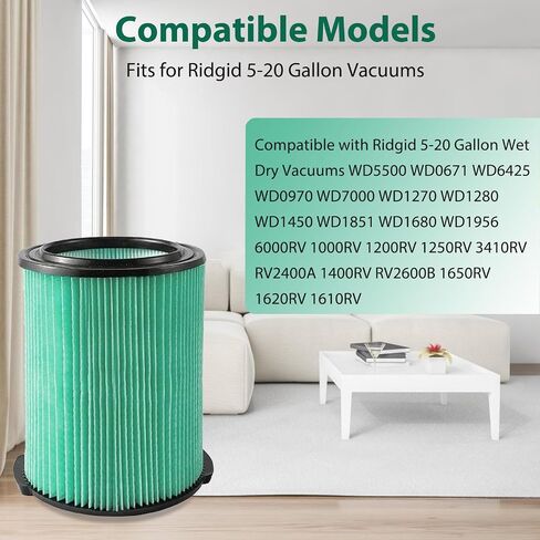 VF6000 Filter for Ridgid 5-20 Gallon Wet Dry Vacuums WD5500 WD0671 WD6425 WD7000 WD1280 WD1851 WD1680 WD1956 RV2400A 1400RV RV2600B 2 Pack VF6000 Filters + 4 Pack VF3502 Bags in Kuwait