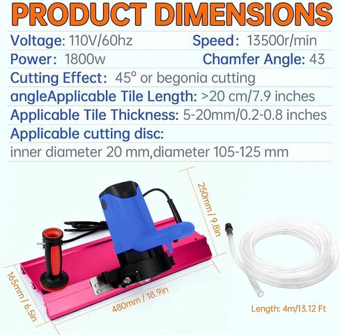 1800W Tile Beveling Tool, 43° Chamfer Machine with 16-Roller Base, Water Cooling & Dust Bag, Edge Bevel Cutter for Porcelain, Ceramic Tile, Marble & Stone in Kuwait
