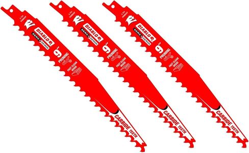 Diablo Demo Demon Carbide Tipped Reciprocating Saw Blades for Pruning and Clean Wood - Carbide Tooth Design - 9" Length, 3 TPI, 3-Pack - DS0903CP3 in Kuwait