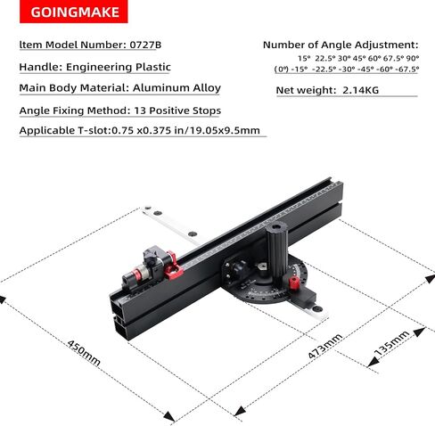 GOINGMAKE Table Saw Miter Gauge with Micro Adjust Flip Stop and 13 Precision Angle Position Stops, Miter Gauge for Table Saw with 18 Inch Fence for Crosscut and Miters, Fits 3/8" x 3/4" Slot in Kuwait