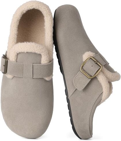DREAM PAIRS Women's Mules Genuine Suede Clogs Slippers with Arch Support Slip-on Warm Autumn Winter Comfy Furry Shoes for Outdoor Indoor in Kuwait