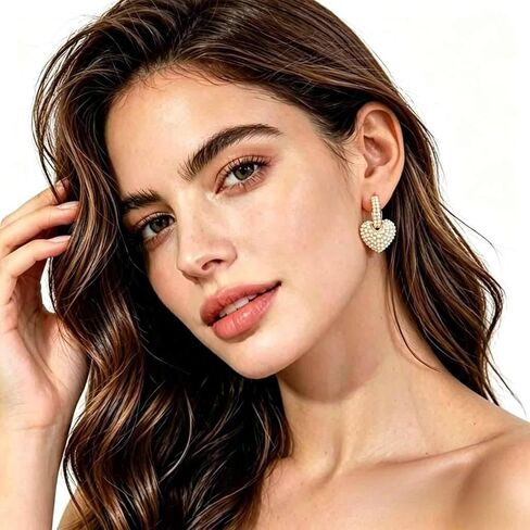 Pearl Hoop Earrings for Women | Unique Mismatched Gold and Silver Plated Pearl and Heart Dangle Earrings | Statement Hammered Gold Huggie Y2k Aesthetic Earrings in Saudi Arabia