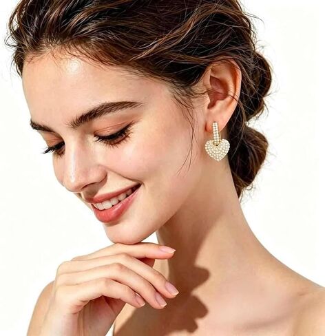 Pearl Hoop Earrings for Women | Unique Mismatched Gold and Silver Plated Pearl and Heart Dangle Earrings | Statement Hammered Gold Huggie Y2k Aesthetic Earrings in Saudi Arabia