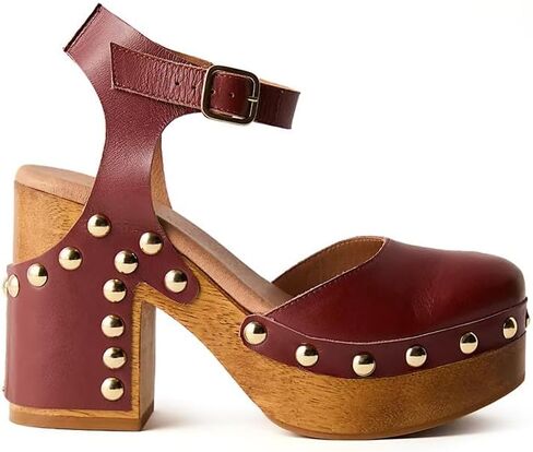 Platform Heeled Clogs for Women Studded Block Chunky Clogs with Ankle Strap Slingback Closed Toe Heels Outfit Daily Dress Shoes in Kuwait