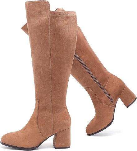 Ruiee Extra Wide Calf Heeled Knee High Boots for Women. | X-Wide Calf, True Wide Width, Gogo Boots, Chunky Heeled, Plus Size, Classic Versatile in Kuwait