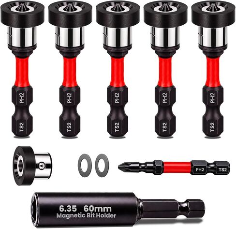 6PCS Magnetic Drywall Screw Setter Bits with 60mm Bit Extension Bar | PH2 Adjustable Depth drywall bit with Removable Collar, S2 Steel Shock-Absorbing Anti-Wobble for Sheetrock and Plasterboard in Kuwait