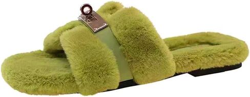 Axellion Womens Fuzzy Slides Open Toe Fluffy House Slippers Indoor Outdoor Furry Slide Sandals in Kuwait