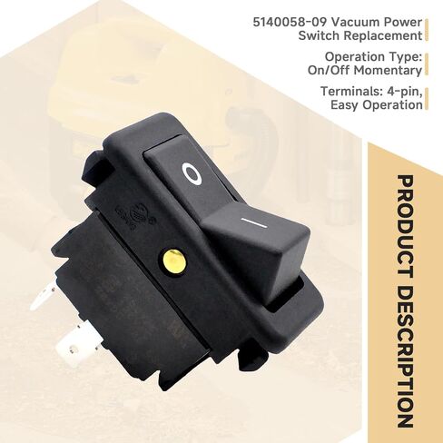 5140058-09 Vacuum Power Switch Compatible with DeWALT Cleaner Rocker Switch | for DCV580 DCV581H DC500 DC500K DC020 Vacuum Cleaner, 4 Pin ON-Off Rocker Switch in Kuwait